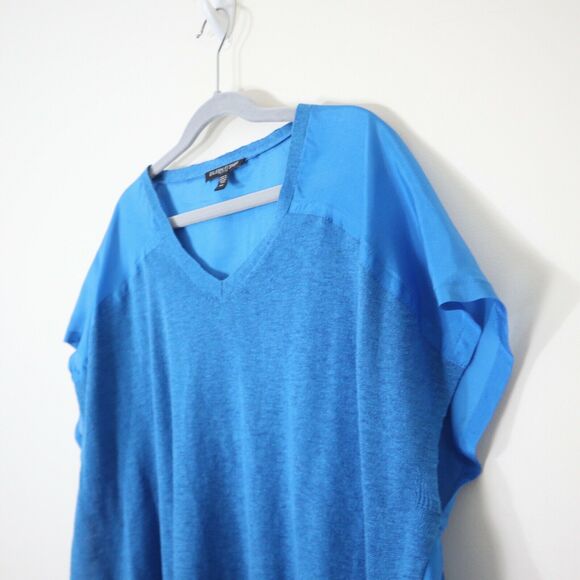 Eileen Fisher Size PS Silk Charmeuse Linen Knit Top Blue V Neck - Picture 4 of 12